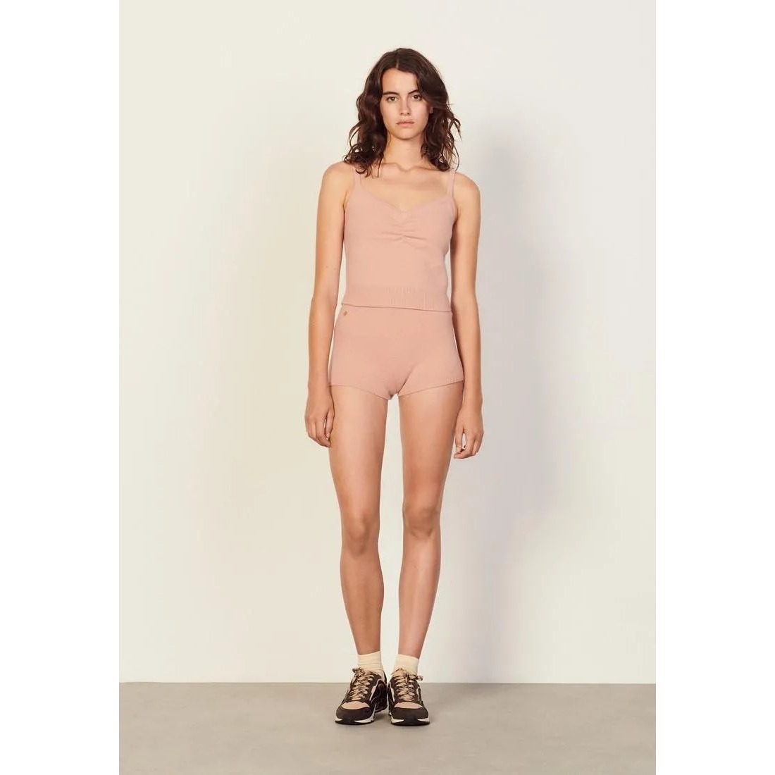 Sandro Paris Izzie Pink 100% Wool Knit High Rise Shorts Size 40 L Nwt